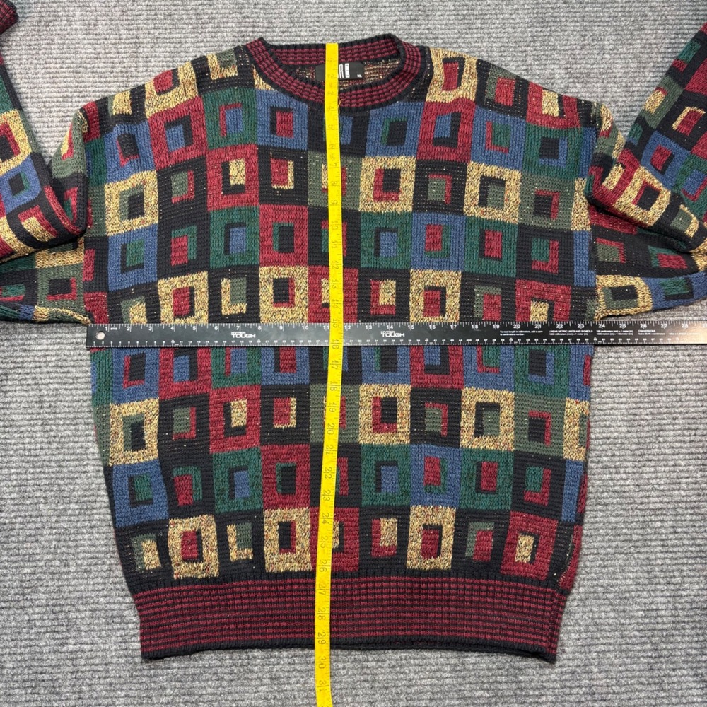 Vintage TSR USA Mens XL Geometric Square Knit Sweater Multi-Color Crewneck 90s - Picture 4 of 6